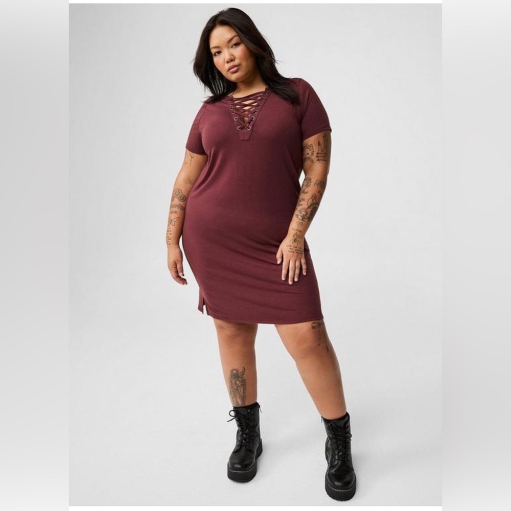 Mini Jersey Lace Up Shift Slit Dress size 3X (22-24)